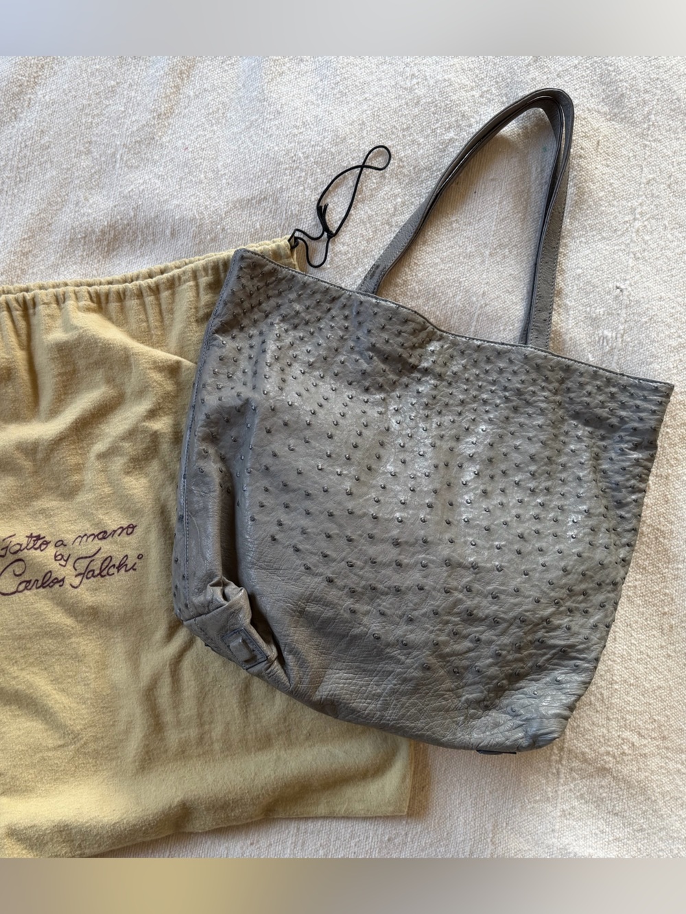 Carlos Falchi Gray Textured Leather Tote - Picture 3 of 12